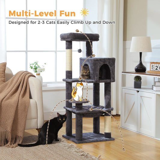 Multi-Level Cat Tree Tower with Scratching Posts Soft Top Perch Hammock Plush Cat Condo House for Indoor Cat Scratchers Cat Toys
