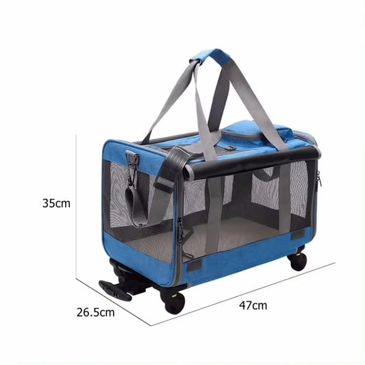 Rolling Pet Carrier Foldable Travel Bag for Small Medium Dogs and Cats Detachable Mesh Window EU Free Pet Rolling Carrier