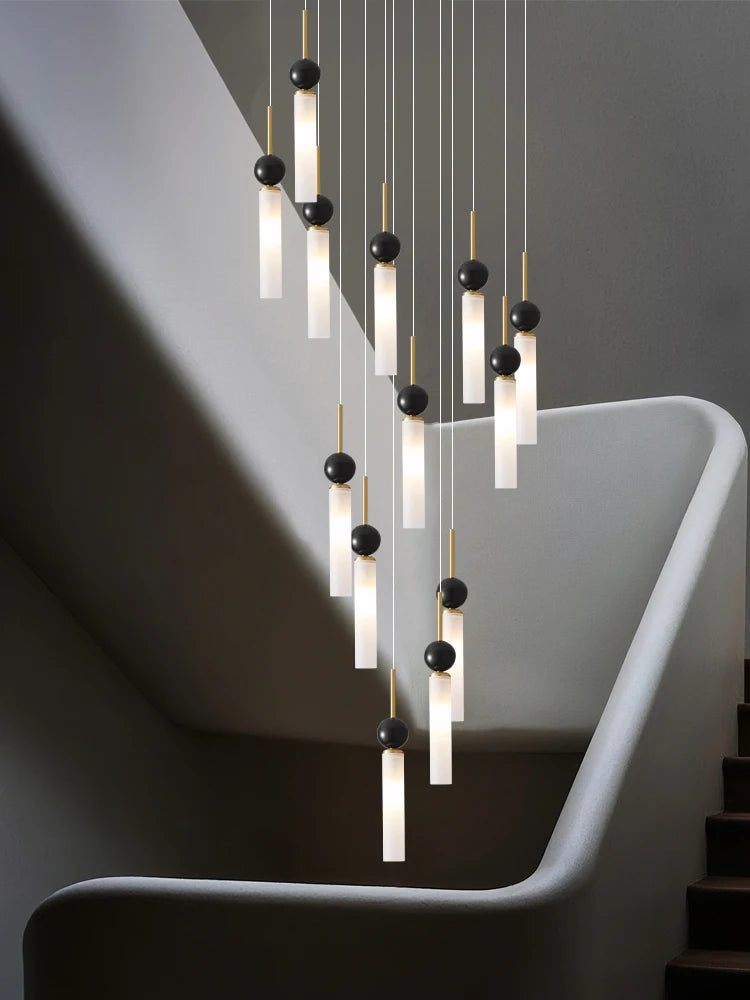 Staircase Ceiling Chandelier Stone Indoor LED Lighting Fixtures Nordic Hanging Lights Loft Acrylic Ring Chandelier Modern