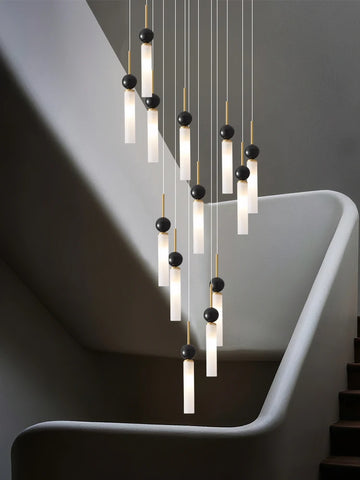 Staircase Ceiling Chandelier Stone Indoor LED Lighting Fixtures Nordic Hanging Lights Loft Acrylic Ring Chandelier Modern