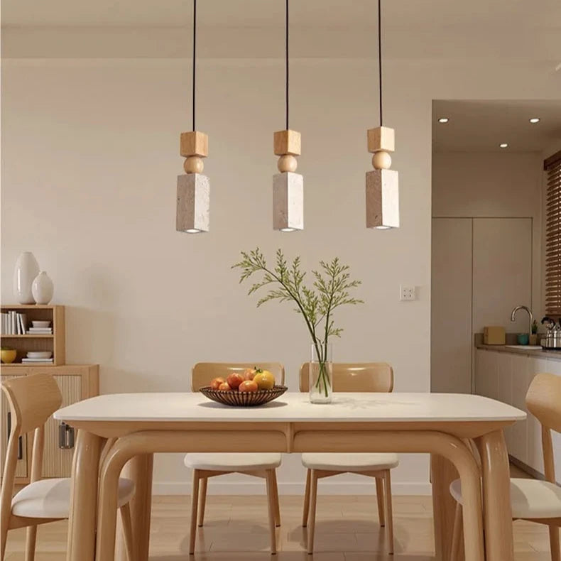Modern Natural Stone LED Pendant Lights Wabi-sabi Style Wood Hanging Lamps Kitchen Island Counter Restaurant Decor Lighting