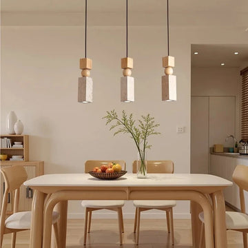 Modern Natural Stone LED Pendant Lights Wabi-sabi Style Wood Hanging Lamps Kitchen Island Counter Restaurant Decor Lighting