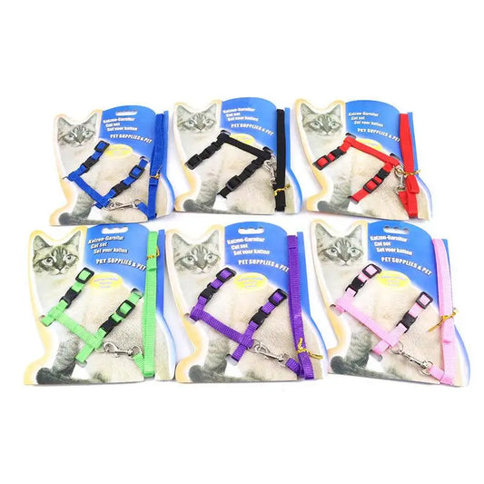 Colorful Cat Leash Nylon Chest Strap Pet Harness Adjustable Cat Rope in Blue Black Red Purple Green Pink - in Stock