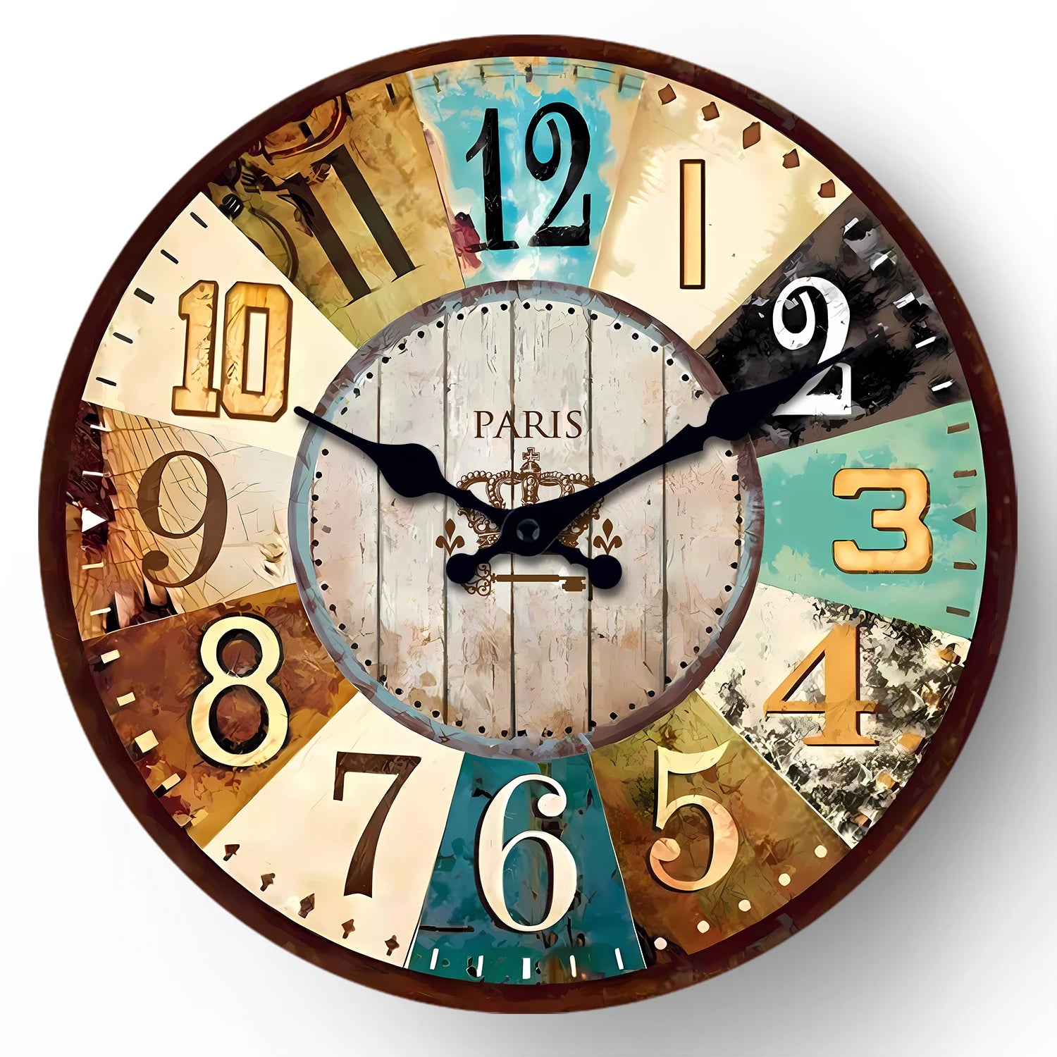 Retro Mediterranean Wooden Wall Clock Living Room Bedroom Kitchen Home Decoration Wall Clock Silent Quartz Clock Holiday Gift 10 Inches 12 Inches 14 Inches 16inch (Without Batteries)