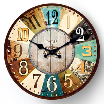 Retro Mediterranean Wooden Wall Clock Living Room Bedroom Kitchen Home Decoration Wall Clock Silent Quartz Clock Holiday Gift 10 Inches 12 Inches 14 Inches 16inch (Without Batteries)