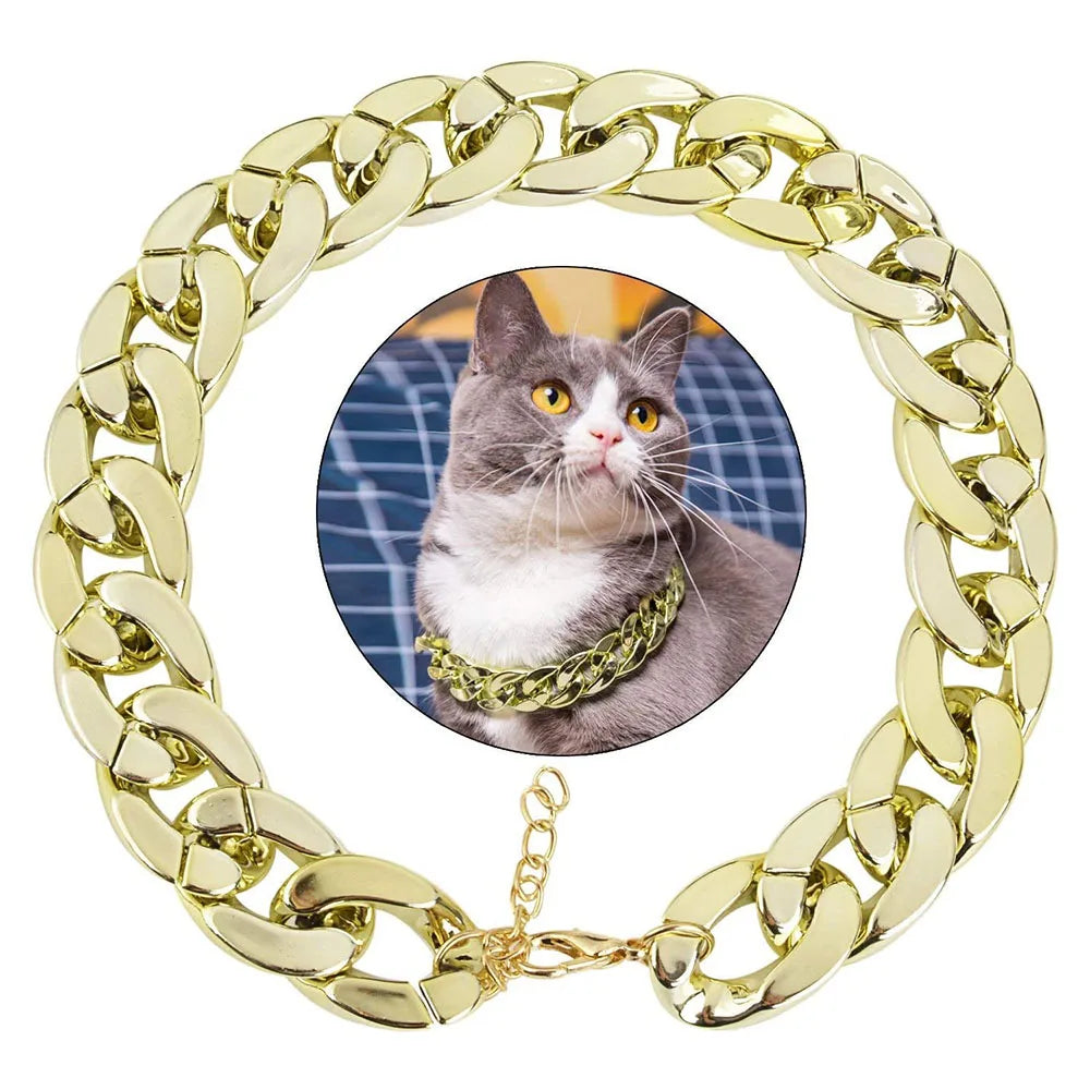 Pet Dog Cat Hip Hop Plating Plastic Collar French Bulldog Necklace Small Dog Cat Chain Collar Adjustable Puppy Bully Neck Strap