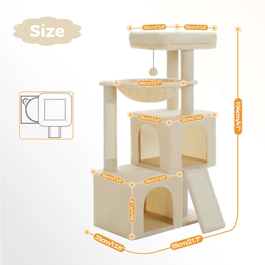 Cat Tree Tower with Spacious Condos,Durable Scratching Post,Super Large Hammock,Pompom for Extra Fun Perfect for 1-3 Indoor Cats
