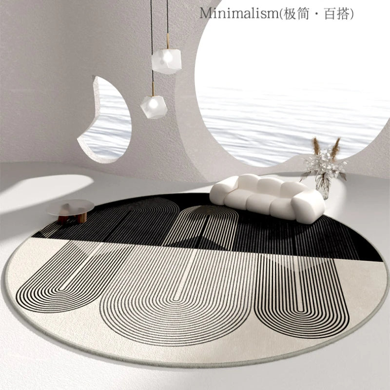 Black White Line Cloakroom Rug Modern Nordic Bedroom Decor Carpet Minimalist Round Carpets for Living Room Soft Fluffy Plush Mat