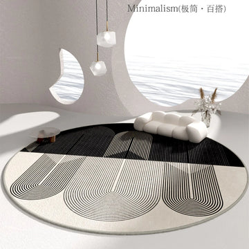 Black White Line Cloakroom Rug Modern Nordic Bedroom Decor Carpet Minimalist Round Carpets for Living Room Soft Fluffy Plush Mat