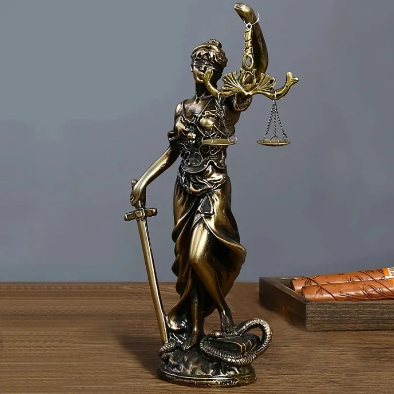 9.5X5X19cm Creative Retro Round bottom Justice Goddess Statue Lawyer Office Ornament Gifts Home Living room Sculpture Desk Decor