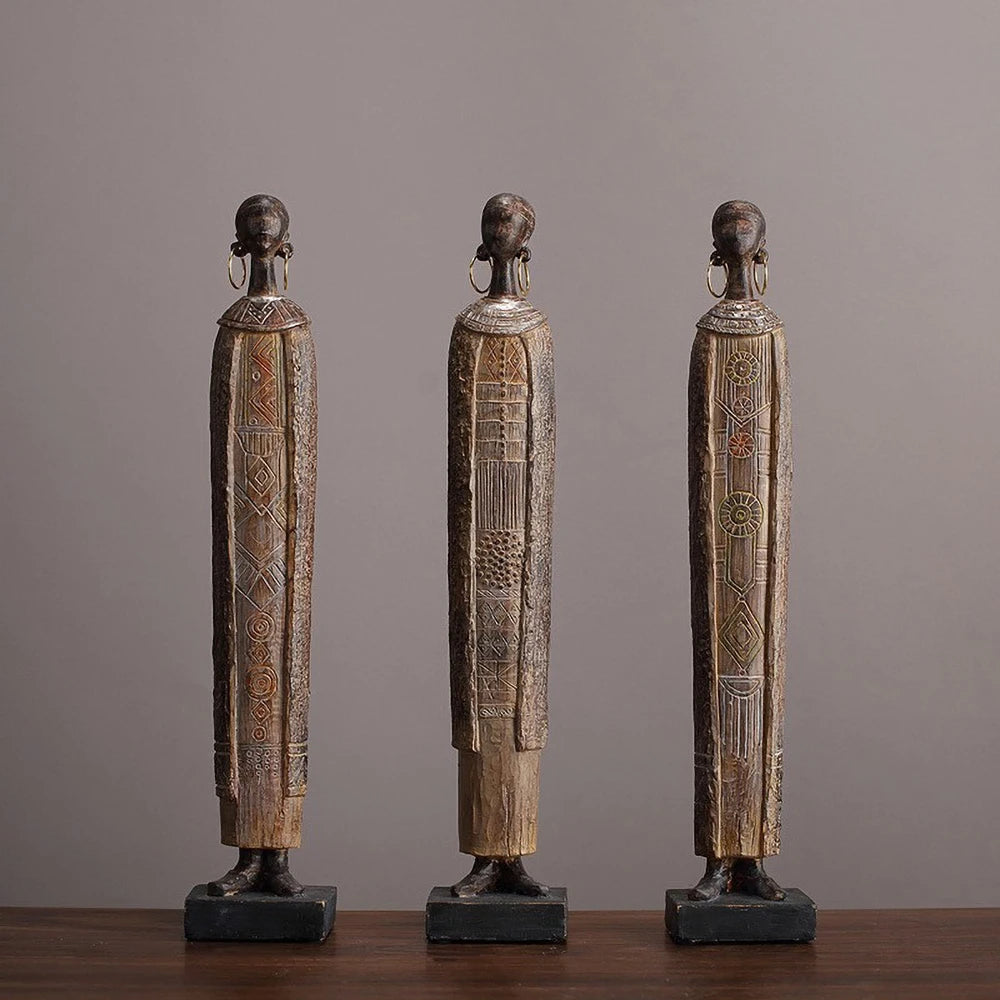 Handcrafted African Tribal Woman Statue - Resin Art Sculpture with Traditional Beads, Cultural Home Decor, Collectible Figurine