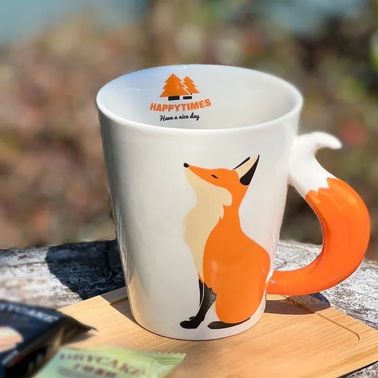 360ML 3D Fox Ceramic Cups Cartoon Animal Pattern Coffee Mugs Afternoon Tea Anti-scalding Milk Mug Home Office Kid Gifts Cup