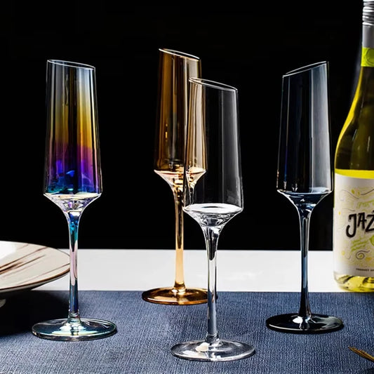 Creative Bevel Champagne Wine Glass Cups Crystal Transparent Goblet Colored Glasses Nordic Ins Style Color Changing Wine Cup