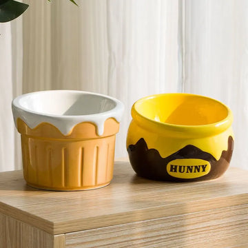 Cute Ceramic Honey Jar Cat Bowl Pet Food Water Bowl Tilt Design Protect Neck Small Dog Drinking and Eating Feeder Puppy Cat Bowl