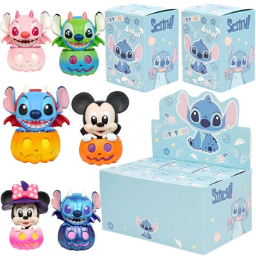 2025 Disney Stitch Blind Box Mickey Mouse And Stitch Friends Pumpkin Series Figure Halloween Dress Up Doll Decorate Toy Gift