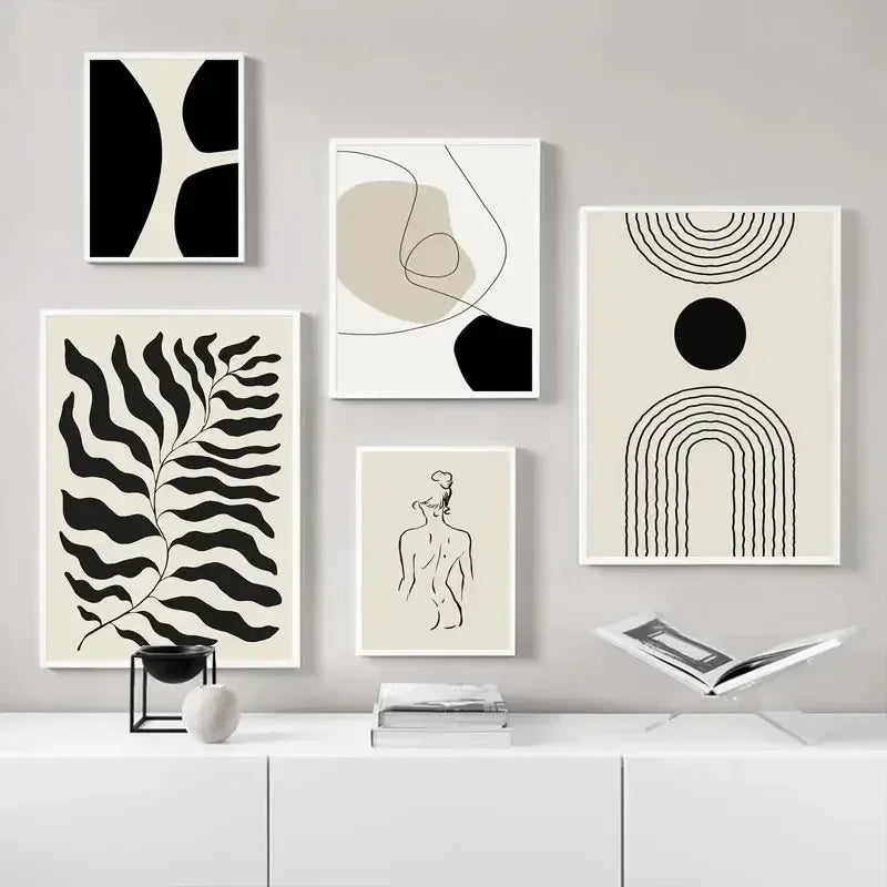 Bohemian Mural Bohemian Geometric Line Poster Black Rice Wall Art Minimalist Print Canvas Painting Poster for Modern Home Decor