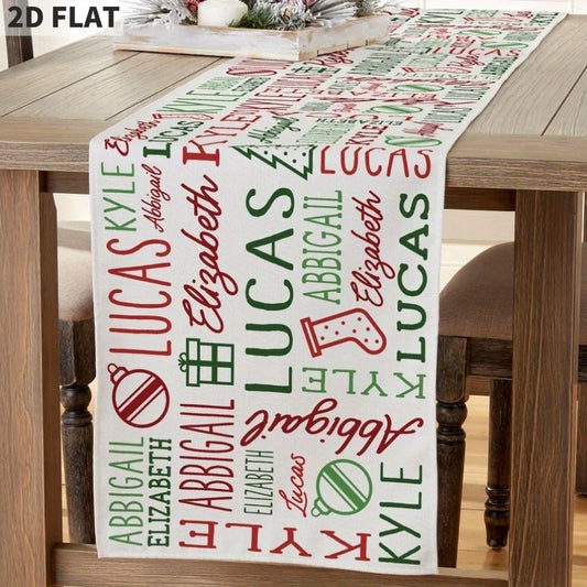 Holiday Repeating Name Personalized Christmas Table Runner, Custom Home Decor, Custom Christmas Decor, Personalized Xmas Decor