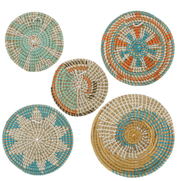 5/7Pcs Hanging Wall Basket Decor Boho Home Decorations Rattan Wall Decor Woven Rattan Seagrass Wall Decor Art Wall Hanging