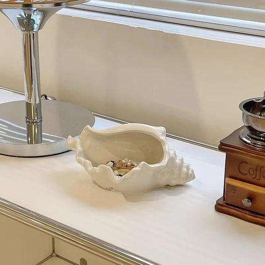 Ceramic Tray Conch and Shell Jewelry Plate Clam Shell Desktop Storage Container Storage Tray Fruit Platter Home Decoration