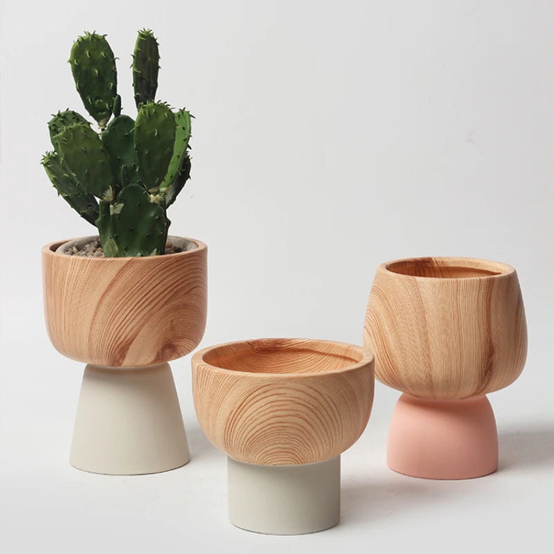 Nordic Colorful Flower Pots Retro Wood Grain Painted Phalaenopsis Succulent Household Internet Celebrity Indoor Breathable