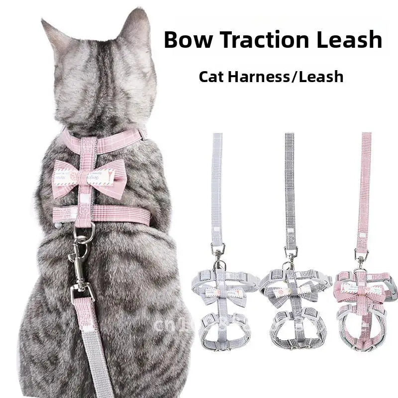 Anti slip adjustable I-shaped chest harness with butterfly bow, cat traction rope, pet supplies