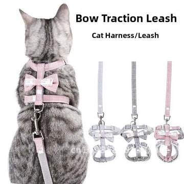 Anti slip adjustable I-shaped chest harness with butterfly bow, cat traction rope, pet supplies