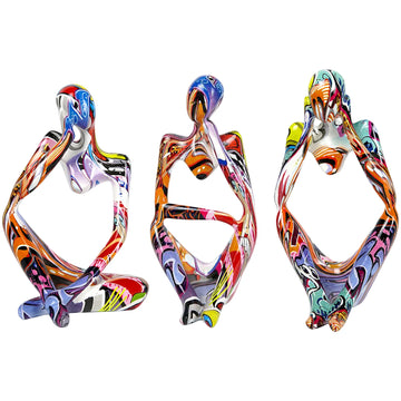 Resin Abstract Thinker Figure Statues Graffiti Abstract Modern Thinker Sculpture Ornaments Handicraft Home Decor for Living Room