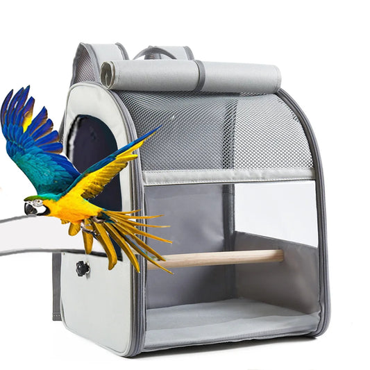 Bird Carrier Backpack, Parrot Travel Cage, Standing Perch and Tray, Breathable, Portable for Small Birds, Green Cheek Cockatiel