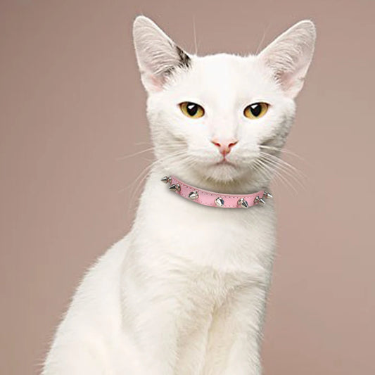 Artificial Leather Cat Collar Anti-Bite Studded Cat Collar with Spikes Adjustable Pet Collar for Small Dogs Puppy Kitten Collar