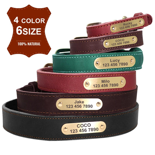 Custom Leather Dog Collar Pitbull Personalized Dog Collars Free Engraved Pet ID Necklace Adjustable for Small Medium Large Dogs