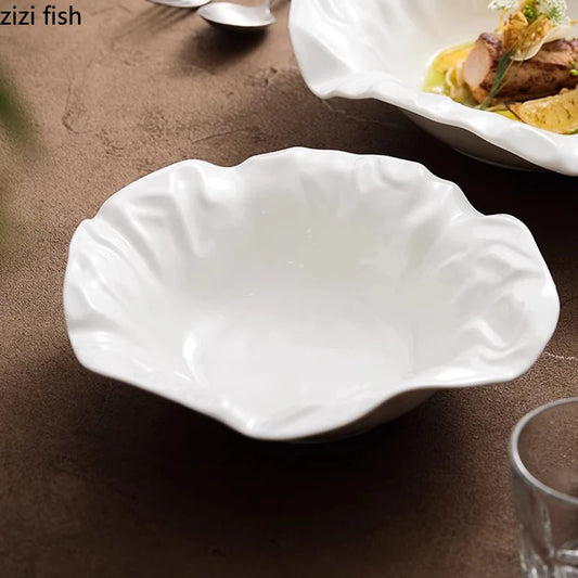 Fold Texture Ceramic Plate Salad Plate Pasta Dish Thick Soup Plate Dessert Plates Serving Plates Molecular Cuisine Tableware