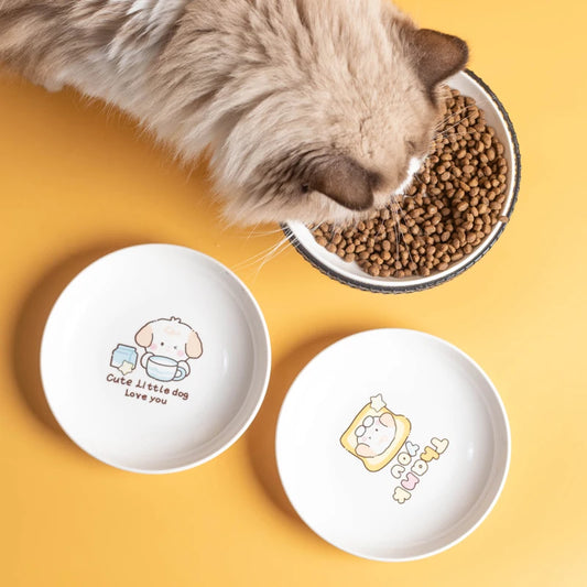 1Set Pet Ceramic Bowl lron Rack Cat FoocSnacks Canned Plate Anti-black ChinAnti-turning Water Does Not Leak Easy To Eat