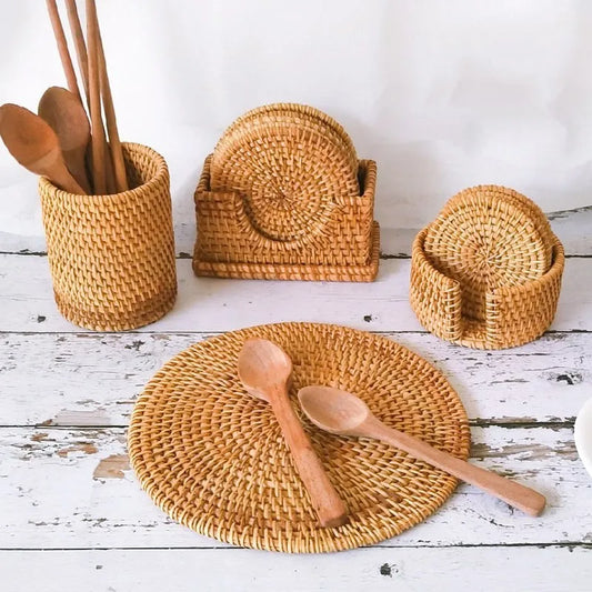 8-20cm Placemat Pad Coasters Handcrafted Table Mats rattan coaster Bowl Mats Padding Mat Insulation Pad Round Tea Placemats