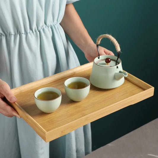 Rectangular Bamboo Tray Wooden Solid Color Fruit Snack Plates Kitchen Accessories Household Dinner Plates