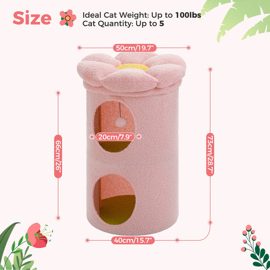 Flower Series Cat Tree Double Super Large Cozy Cat Condo,Luxury Flower Perch and Interactive Dangling Ball Cute Cat Cave Hideawa