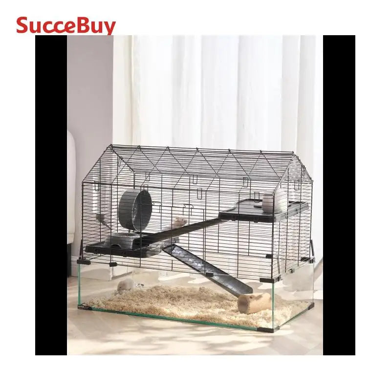 SucceBuy Hamster Cage 360° Viewing Transparent Portable Hamster Habitats Ventilated Pet Mouse Cages with Water Bottle for Rats