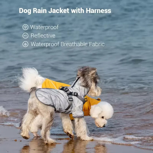 Pet Outdoor Dog Raincoat Reflective Waterproof Pet Spring Clothes Small Medium Dogs Hoodie Chest & Back Raincoat Accessories
