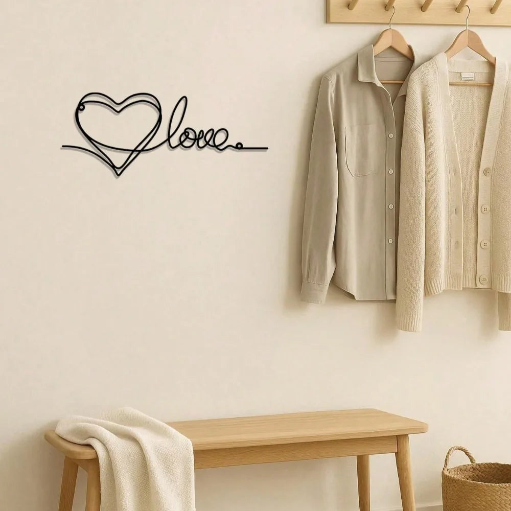 Love Heart Line Art Metal Wall Decor - Minimalist Handmade Sign for Living Room,Bedroom&Bathroom,Unique Couple Gifts for Wedding