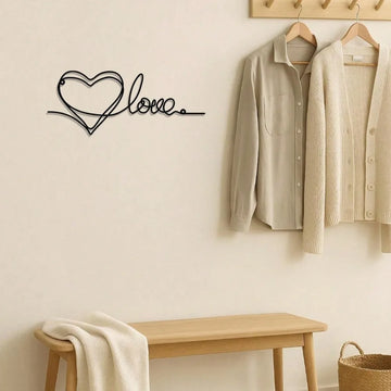 Love Heart Line Art Metal Wall Decor - Minimalist Handmade Sign for Living Room,Bedroom&Bathroom,Unique Couple Gifts for Wedding